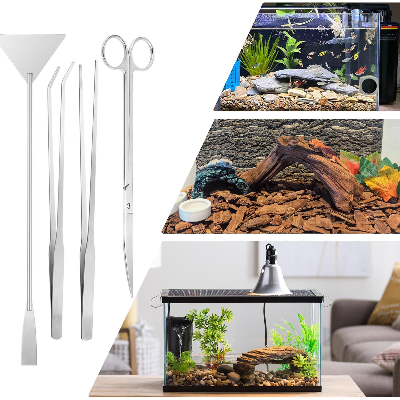 Planted Aquarium Cleaning Kit - 4-teiliges Aquarium-Werkzeugset, Edelstahl-Reinigungsset für Aquarien mit